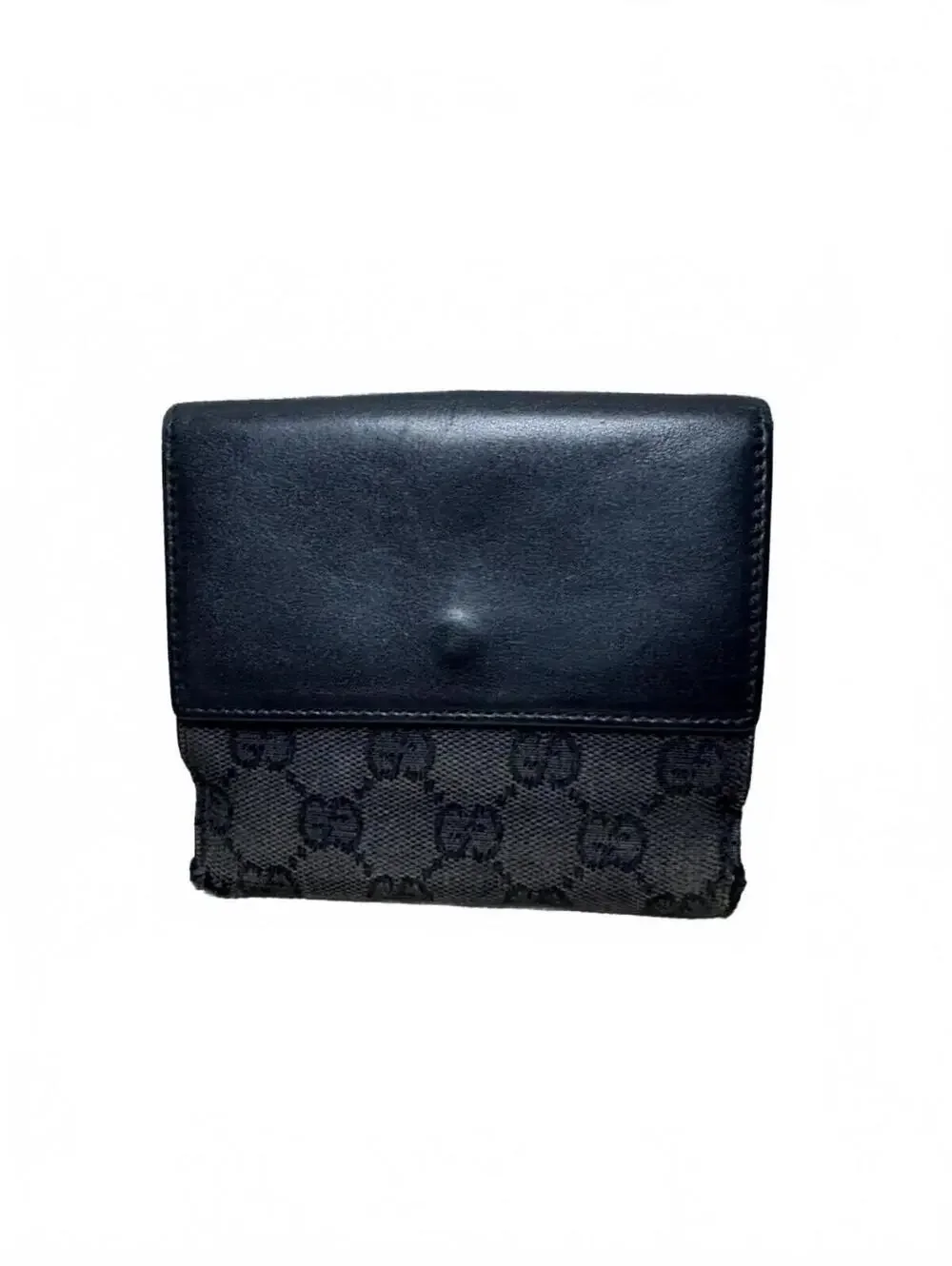 Gucci GG Black Monogram Canvas bi-fold Wallet w leather trim Silver-Tone Accent